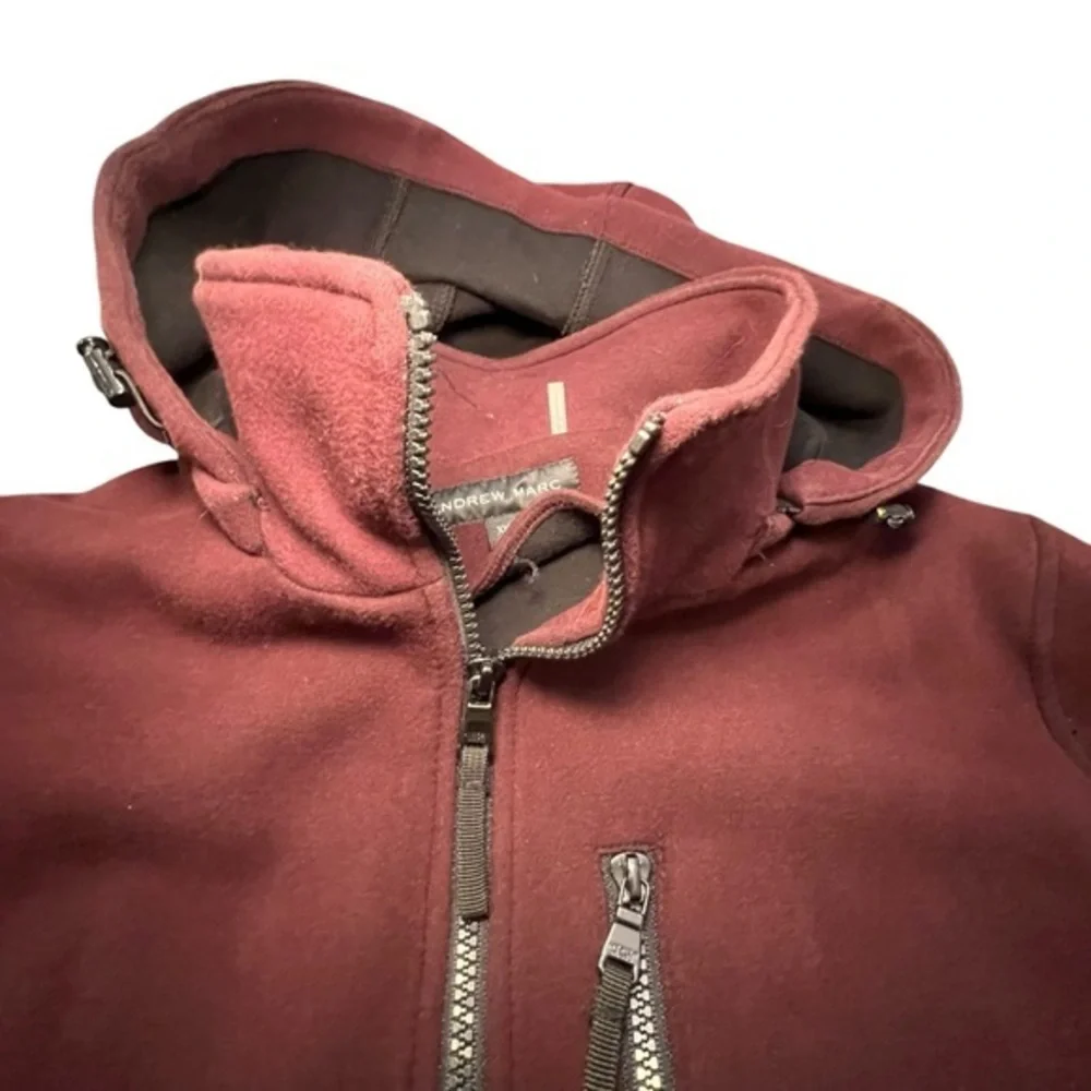 Andrew‎ Marc Scuba Knit Hooded Zip Up Jacket Women’s XXL Burgundy Removable Hood